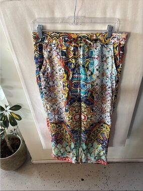 Johnny Was 100% Silk Multicolor Printed Drawstring Pants